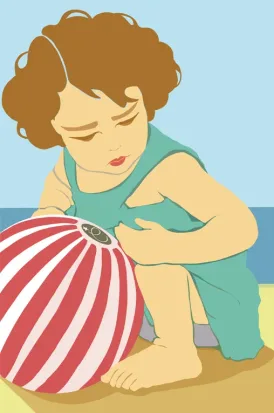 Illustration numérique réalisée sur le logiciel de dessin libre Krita. Une fillette et son ballon rouge sur la plage.