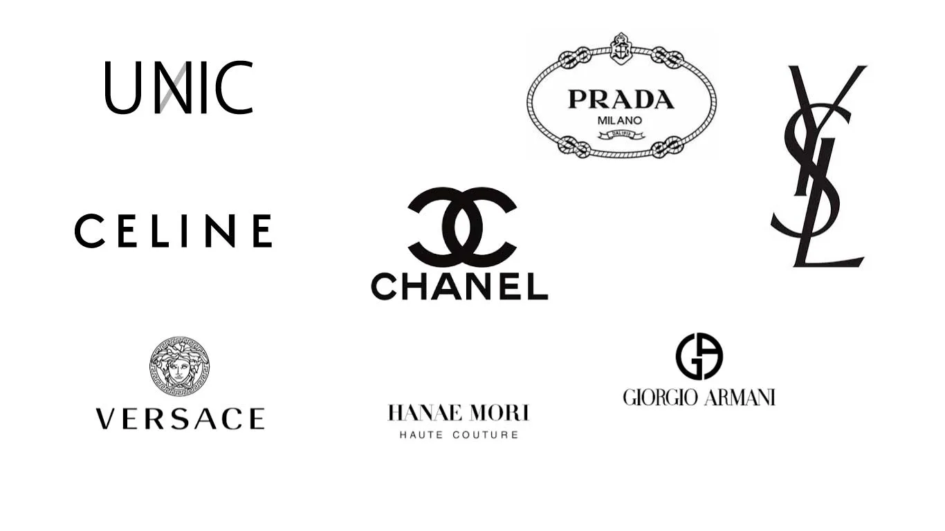 Les logos des différentes marques dont s'inspire "UNIC" tel que Chanel, Versace, Céline...