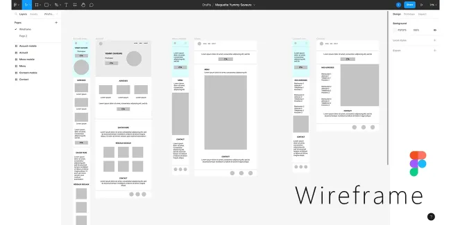 Maquette wireframe créée sur le logiciel Figma.